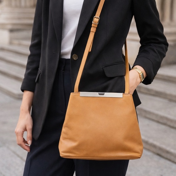 Olbrish Cover B Handmade Leather Triangle Crossbody Camel Bag Made in Germany - Picture 3 of 17